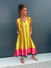 Viscose stripe jurk limegroen