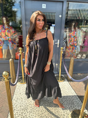 Lange Viscose jurk "Emily" zwart