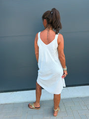 Viscose jurk “Gesp” offwhite