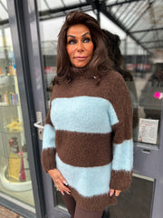 Lange Koltrui "Gestreept en zacht" Donkerbruin/Blauw