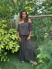 2 delig set lange rok en top "Lina" donkerbruin