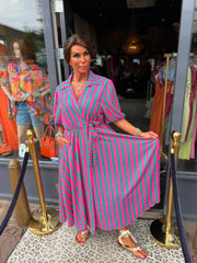 Jurk "streepjurk Hola" Roze/Groen