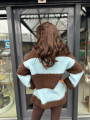 Lange Koltrui "Gestreept en zacht" Donkerbruin/Blauw