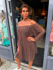 Jurkje off shoulder "Lace" donkerbruin