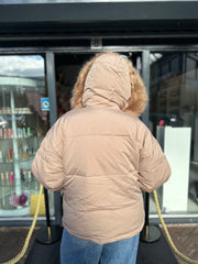 Jas gewatteerd "Fake Fur" Camel