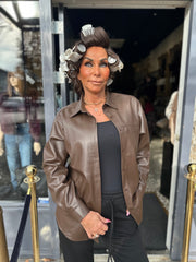 Fake leather "overhemd" Donkerbruin