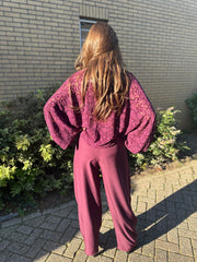 Kanten vleermuismouw top "Voila" aubergine