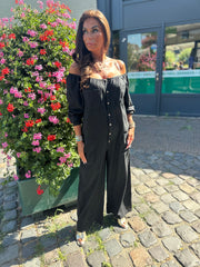 Linnen Offshoulder jumpsuit "Annie" Zwart