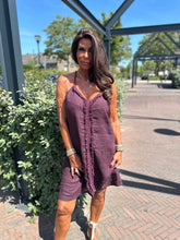 Korte jurk Broderie Mallorca Aubergine