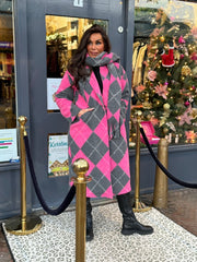 Lange jas met sjaal “Candy” roze/grijs