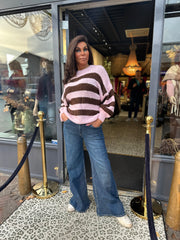 Trui Knitted “STRIPE” Roze/Bruin