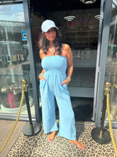 Strapless jumpsuit “Maya” hydrofiel lichtblauw