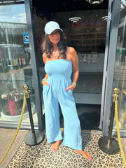 Strapless jumpsuit “Maya” hydrofiel lichtblauw