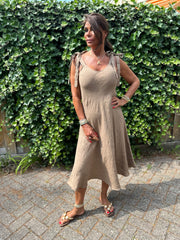 Linnen jurk Ribbon Camel