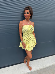 Playsuit kort "hydrofiel" dots geel