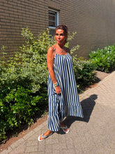 Streepjurk spaghettibandjes ruches Navy