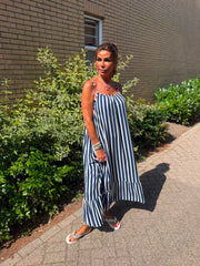 Streepjurk spaghettibandjes ruches Navy
