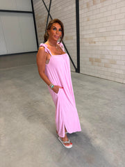 Badstof jurk "licht roze ”. Spaghettibandjes