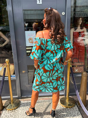 Offshoulder jurkje “Selina” Turquoise