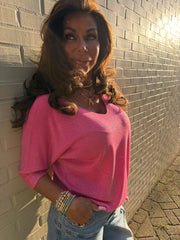 Truitje glitter v-hals fuchsia