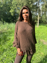 Gebreide trui kant "Knitted" bruin