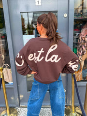 Sweater "Cest la vie" donkerbruin/ beige
