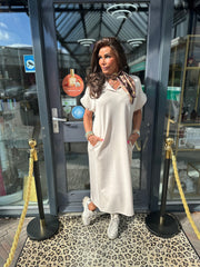 Lange jurk polokraag Beige