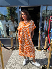 Lange jurk "Panterprint” Oranje