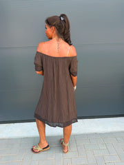 Off-shoulder jurkje “Viscose” bruin