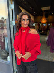 Offshoulder Trui met sjaal “Cuba” rood
