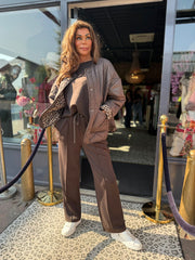 Gewatteerd jasje "Enjoy life" Donkerbruin/panter reversible