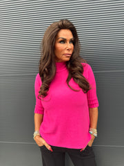 top met col "raglang mouw" fuchsia