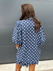 2 delig korte set "dotje” donkerblauw