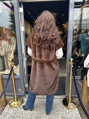 Lang fake fur Gilet "winter times" Donkerbruin