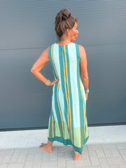 Viscose stripe jurk Turqoise
