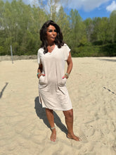 Badstof jurk split Beige