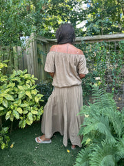 2 delig set lange rok en top "Lina" camel