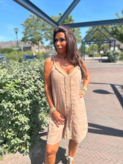 Korte jurk Broderie Mallorca Camel