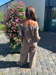 Linnen Offshoulder jumpsuit "Annie" Taupe