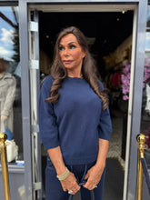 driekwartmouw top "Kira" donkerblauw