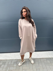 Joggingjurk lange mouw "Okay" taupe