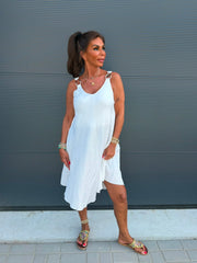 Viscose jurk “Gesp” offwhite