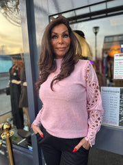 trui kanten mouw "Robyn" lichtroze