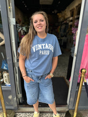 T-shirt "VINTAGE" Blauw/wit