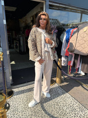 Gewatteerd jasje "Enjoy life" Beige/panter reversible