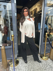 Trui V-Hals wijd met Sjaal Beige