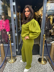 2 delig joggingset "pofmouw" Appelgroen