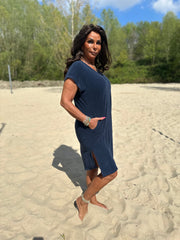 Badstof jurk split Navy