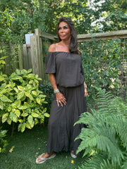 2 delig set lange rok en top "Lina" donkerbruin
