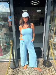 Strapless jumpsuit “Maya” hydrofiel lichtblauw
